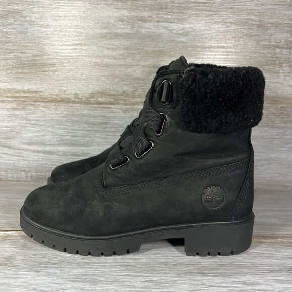 Timberland Women’s Jayne Waterproof Sherling Convenience Black Boots Size 6 - Picture 1 of 10